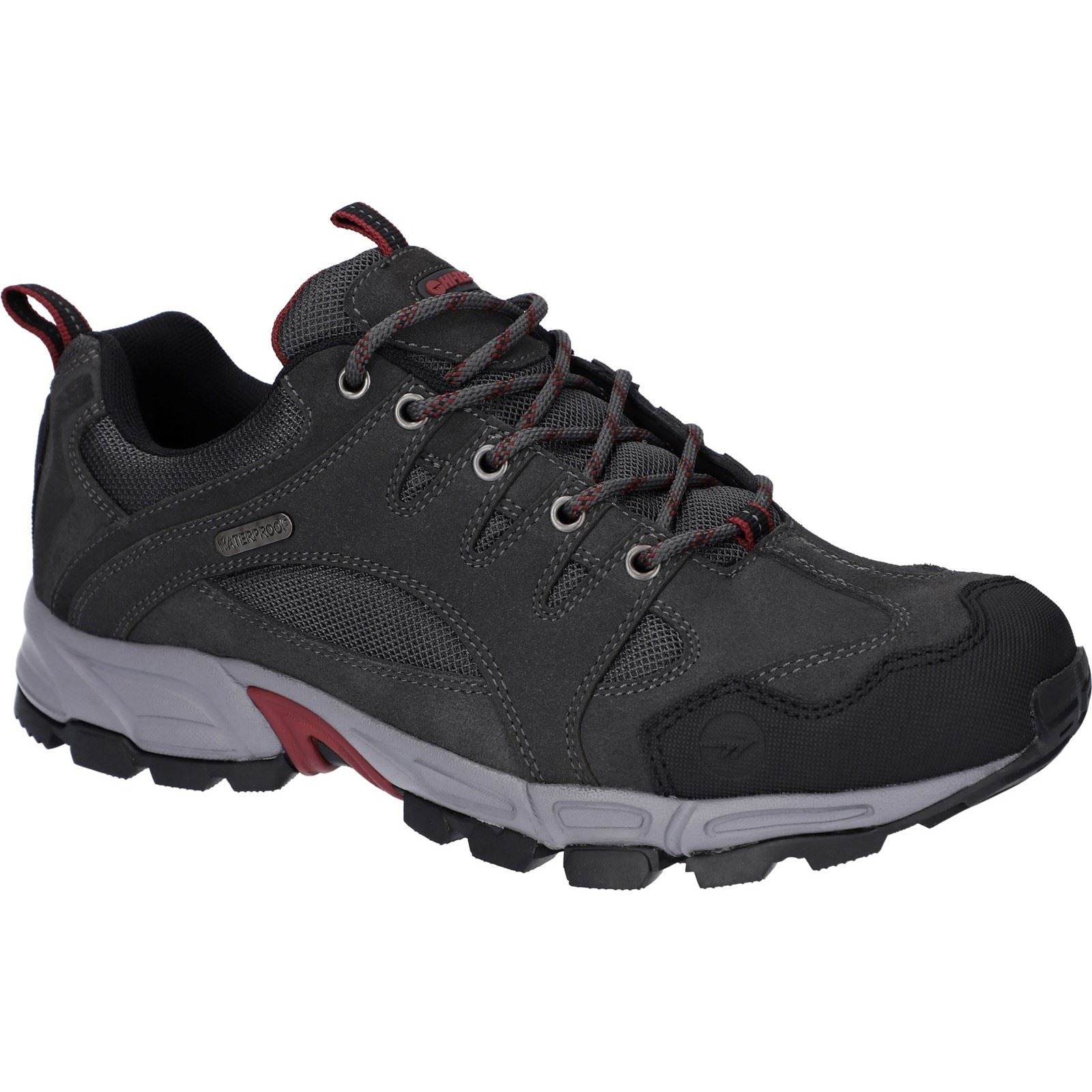 Hi-Tec Auckland Lite Herren Wanderschuhe Aus Leder In Graphitgrau/Dunkelrot