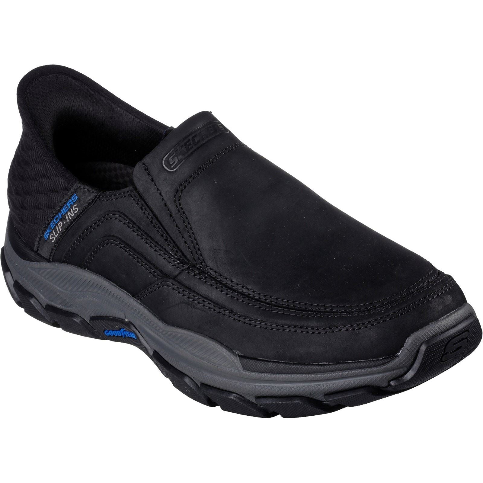 Skechers Respected Elgin Leder Herrenschuhe, Schwarze Farbe Mokassins