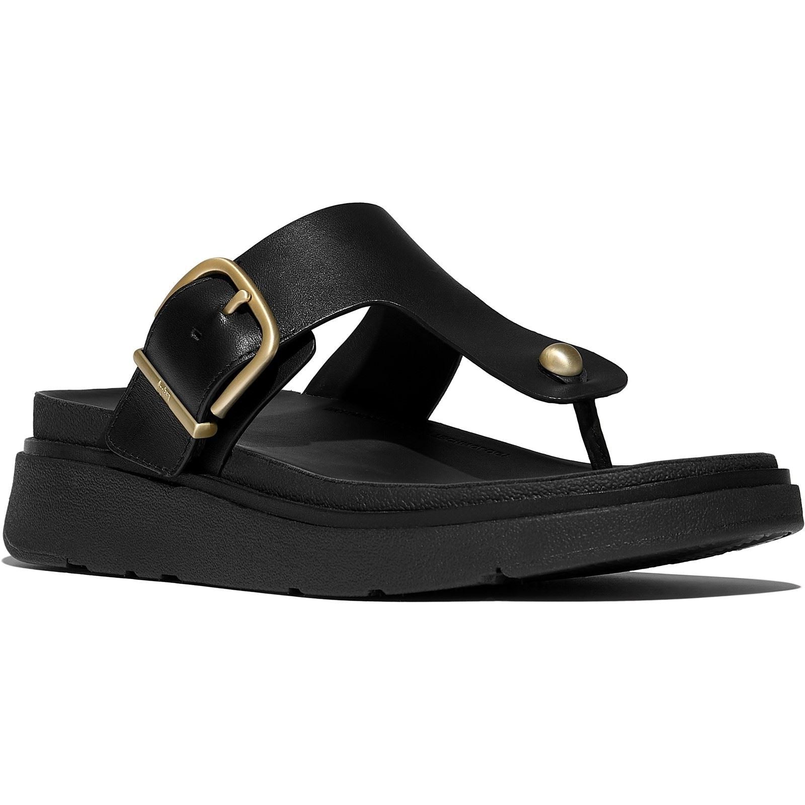 Fitflop Gen-FF Toe-Post Leder Damen Schwarze Sandalen