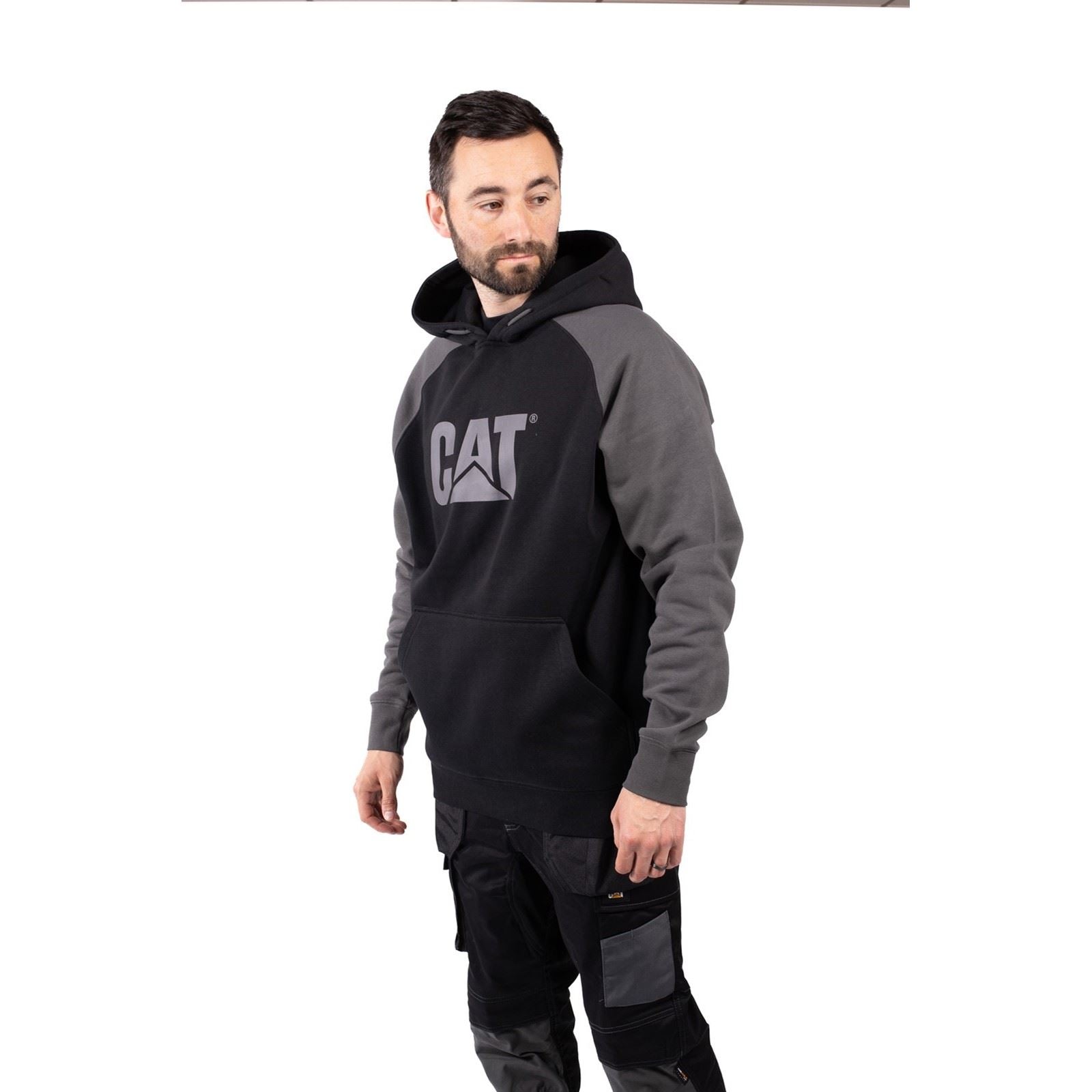 Caterpillar Raglan Baumwolle Herren Schwarzes Kapuzensweatshirt