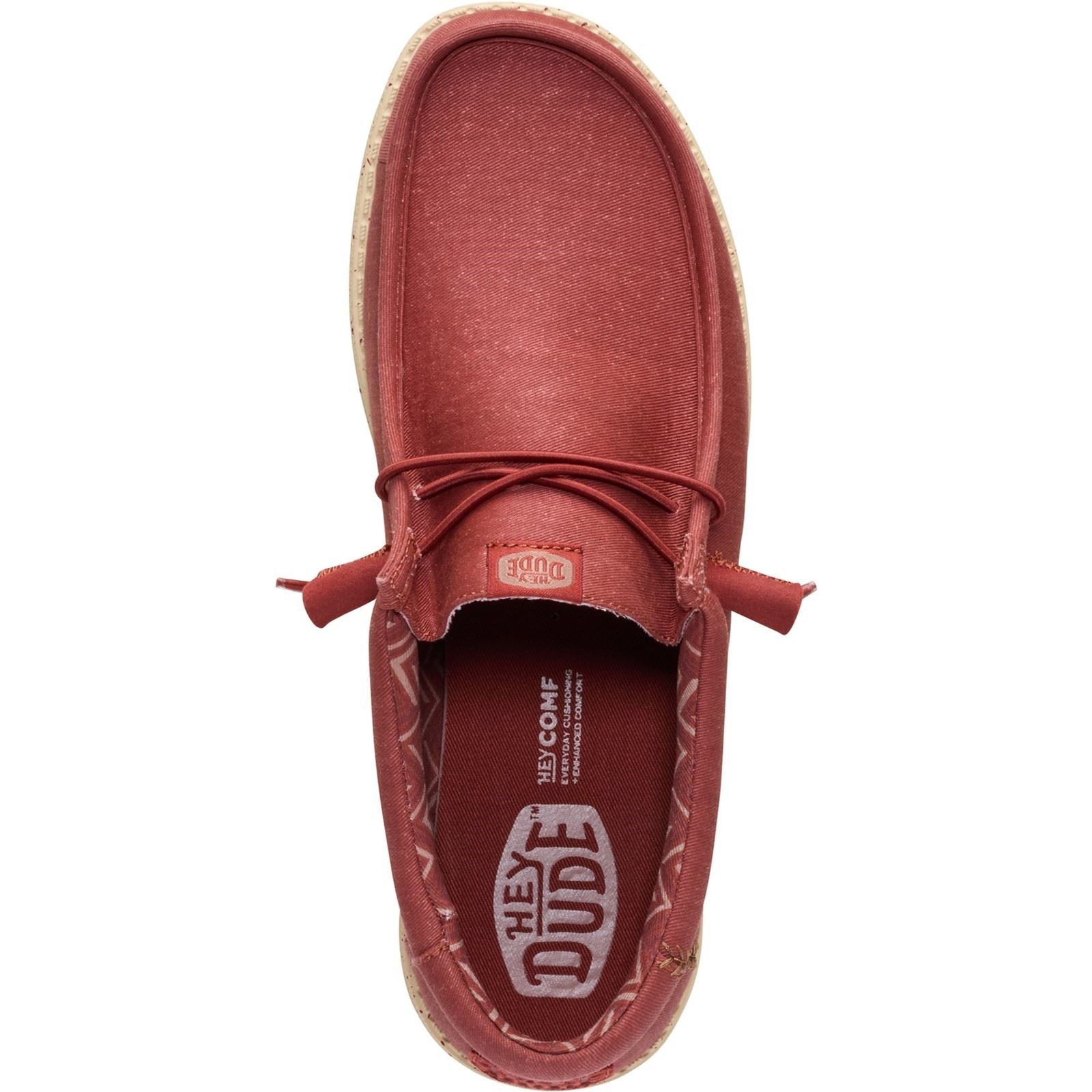 HEYDUDE Wally Stretch Canvas Textil Herren Loafers In Verbranntem Rot/Boulder Beige
