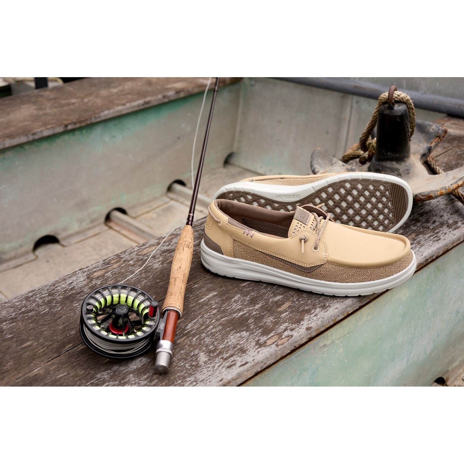 HEYDUDE Welsh Grip Classic Mesh Baumwollmischung Herren Incense/Morel Braun Bootsschuhe