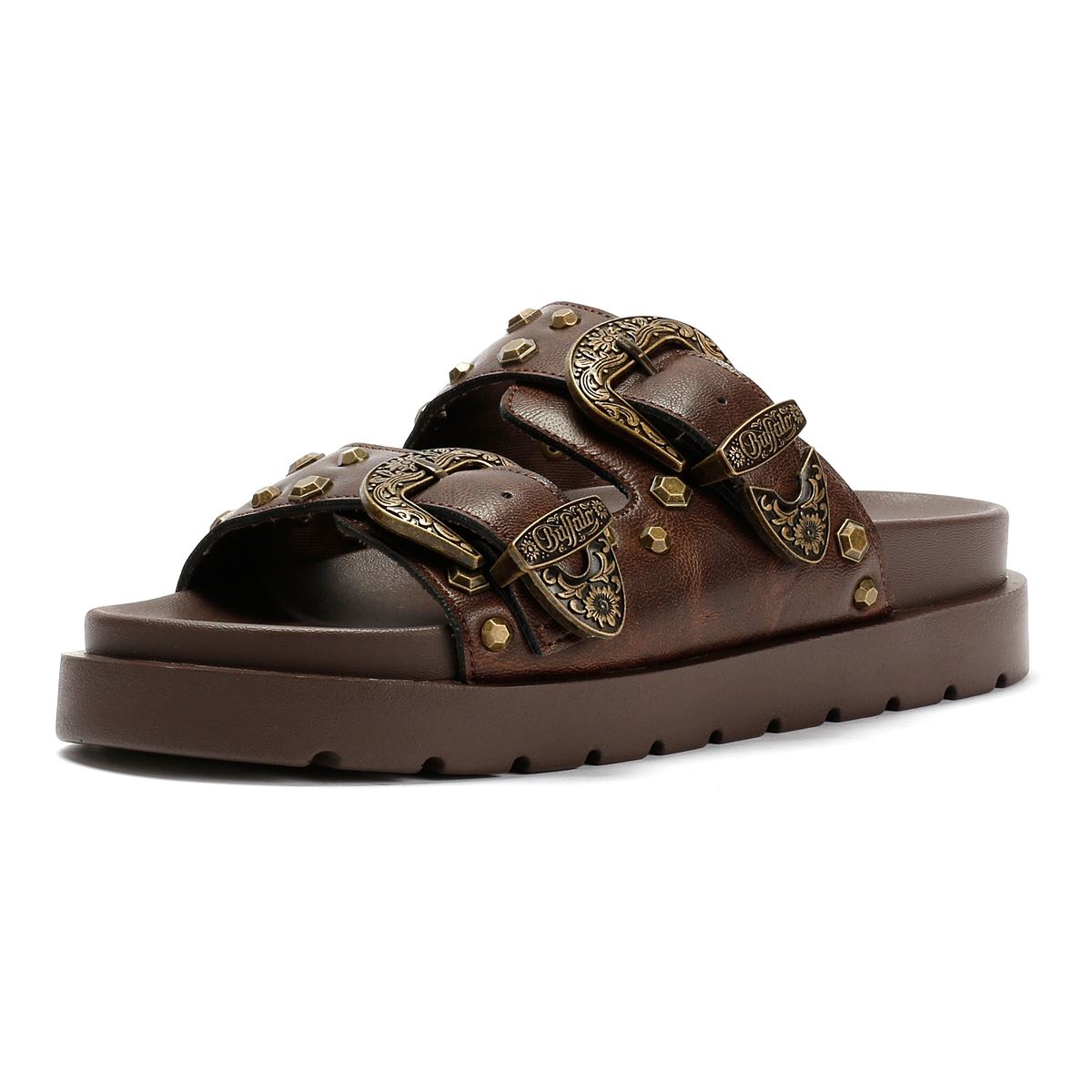 Buffalo Raya Ari West Leder Damen Braune Sandalen
