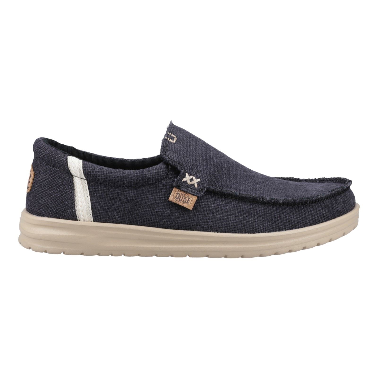 HEYDUDE Mikka Jute Herren Mokassin Schuhe Aus Leinen In Schwarz/Irisch Creme
