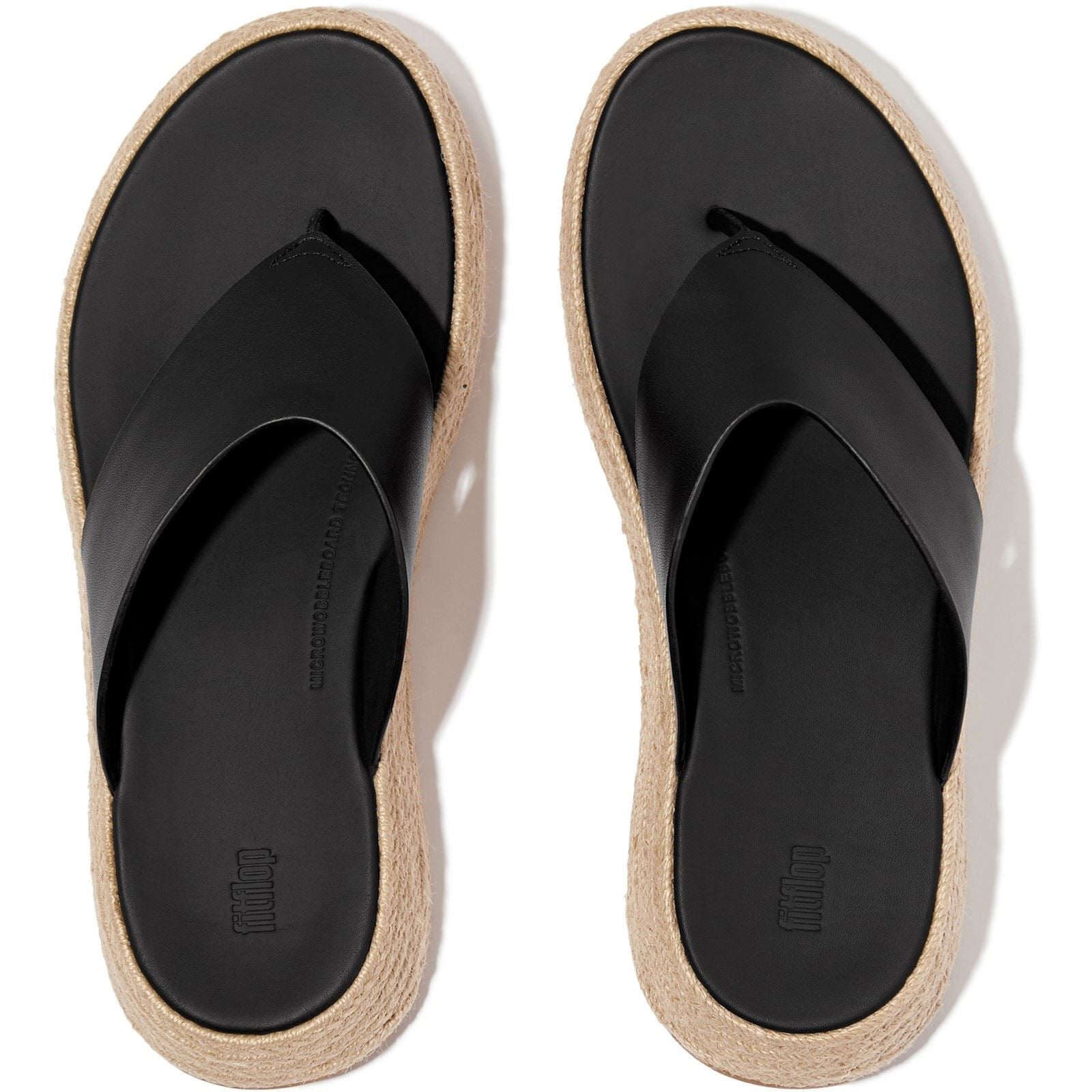 Fitflop F-Mode Toe Post Espadrille Leder Damen Schwarze Sandalen