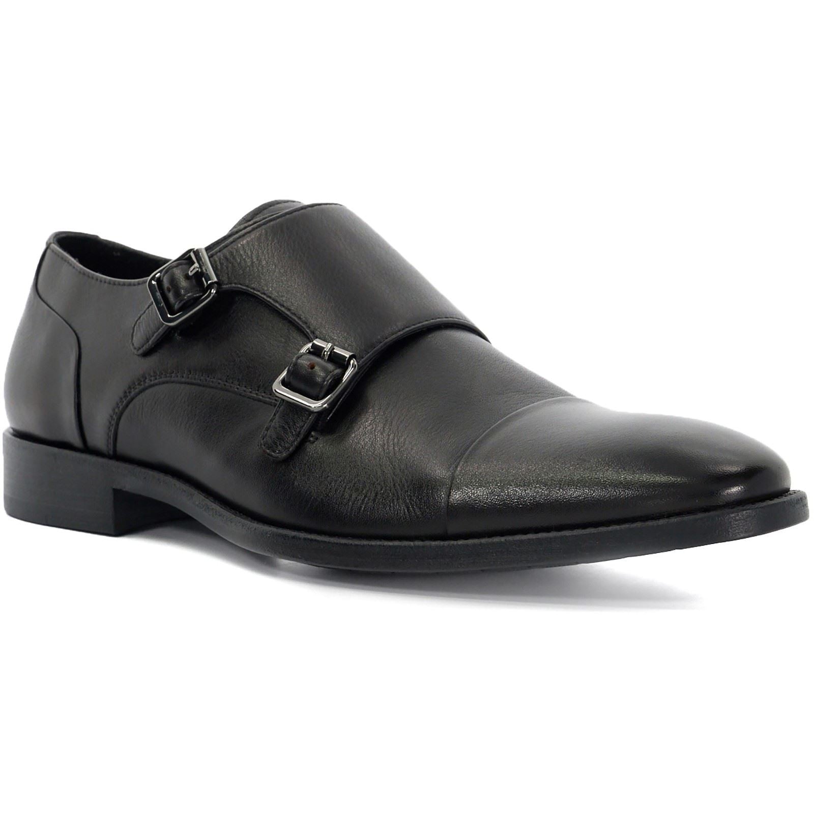 Dune Satchin Herrenschuhe Aus Schwarzem Leder Mit Doppeltem Monk Riemen