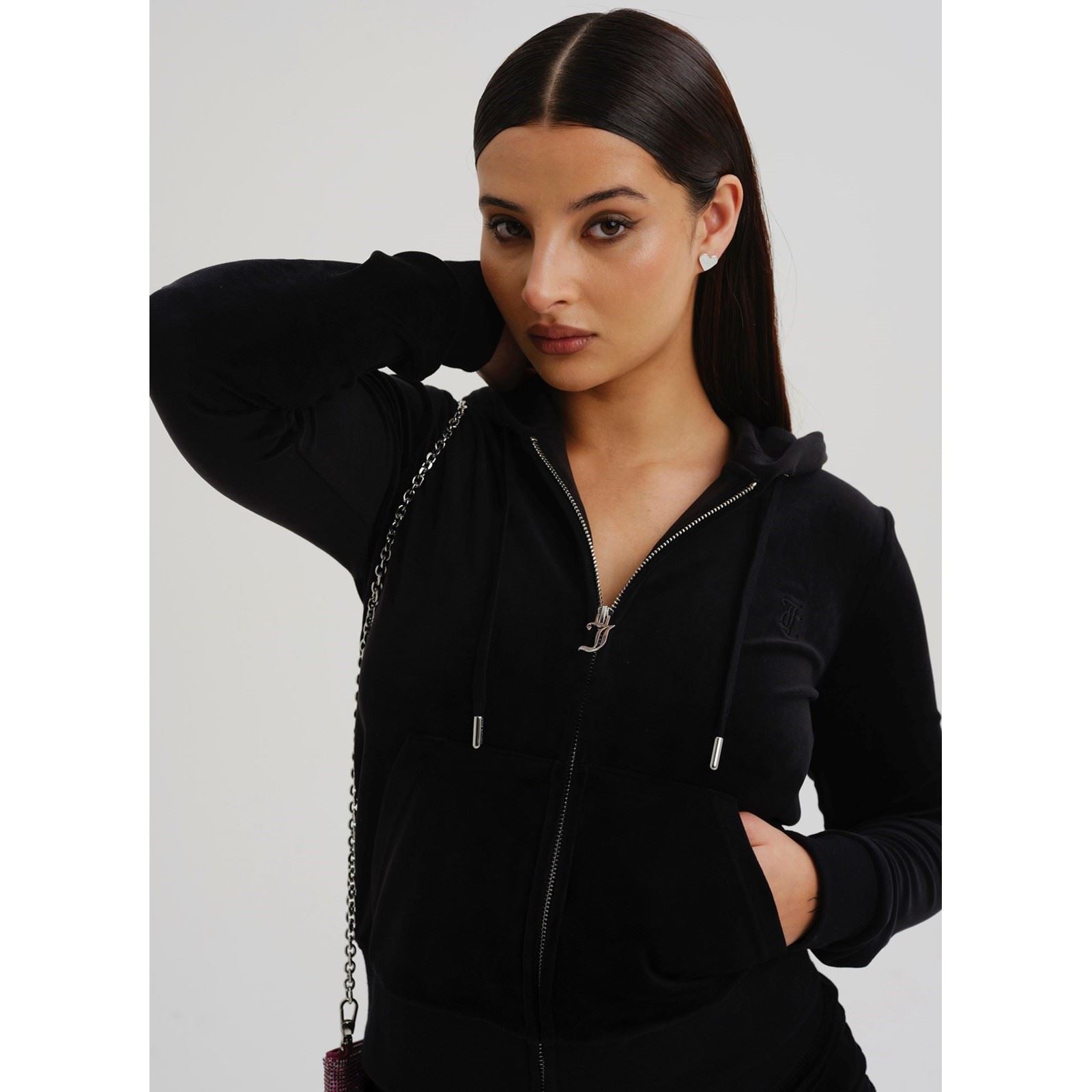 Juicy Couture Robertson Classic Jacket Polyester Damen Schwarz Kapuzen Sweatshirt