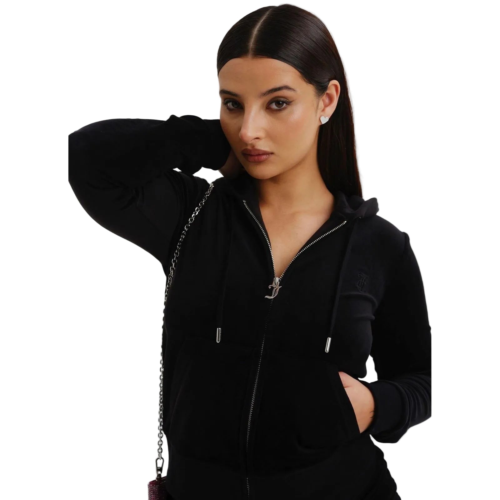 Juicy Couture Robertson Classic Jacket Polyester Damen Schwarz Kapuzen Sweatshirt