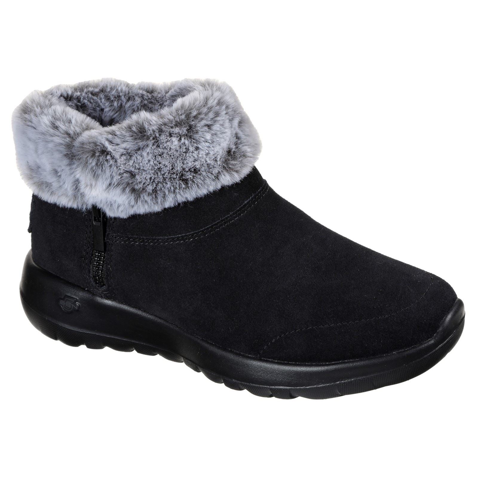 Skechers On The Go Joy Savvy Wide Wildleder/Kunstpelz Damen Schwarze Farbe/Graue Stiefel