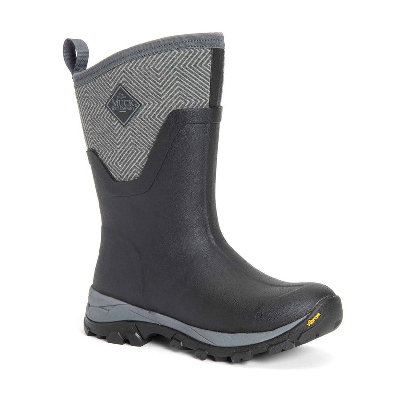 Muck Boots Arctic Ice Mid AGAT Gummistiefel Schwarz/Grau Mit Geometrischem Muster