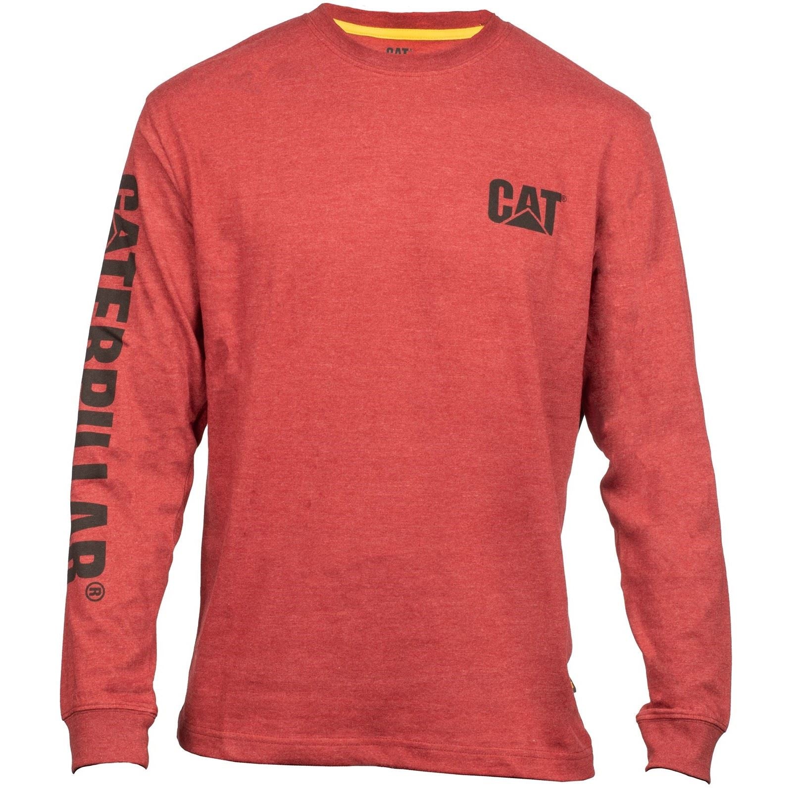 Caterpillar Trademark Banner Long Sleeve Baumwolle Herren Rotes T-Shirt