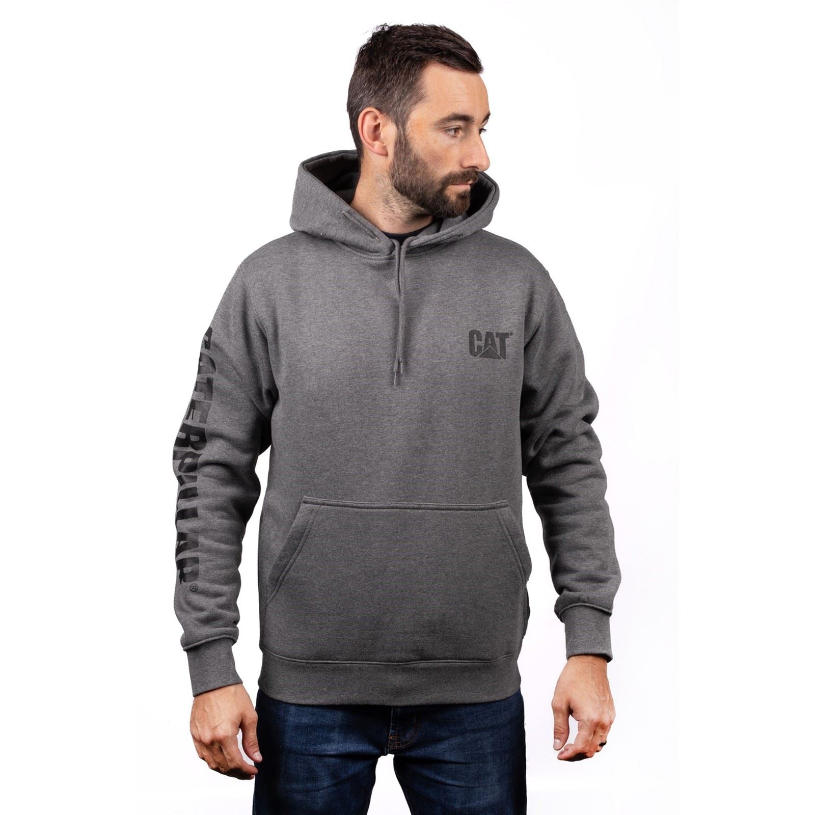 Caterpillar Trademark Banner Baumwoll Herren Graues Kapuzensweatshirt