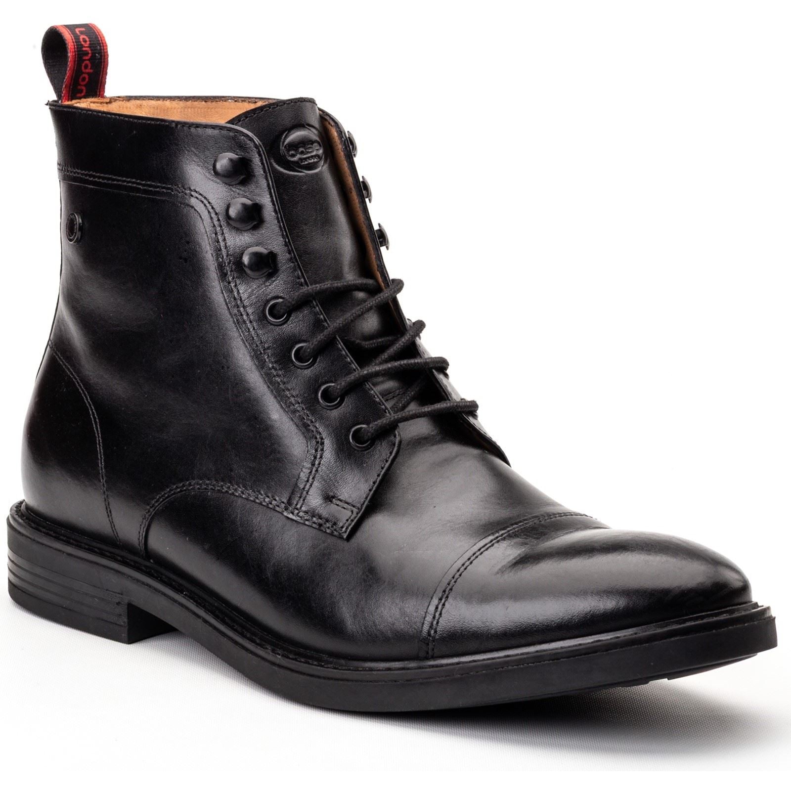 Base London Plymouth Herren Schwarze Farbe Leder Knöchelstiefel