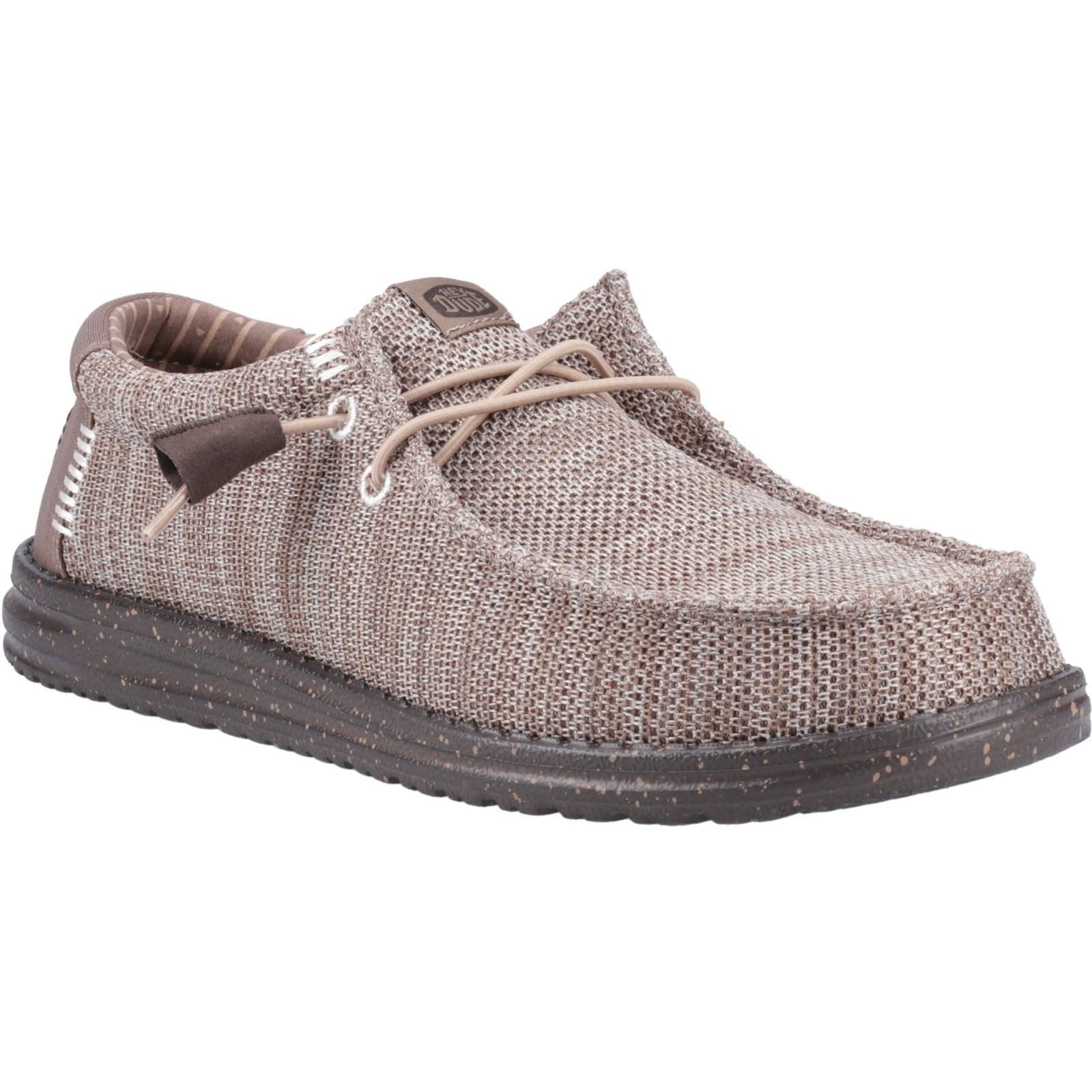 HEYDUDE Wally Stretch Mesh Polyester Herren Mokassins Schuhe in tiefem Taupe/Maulwurfsbraun