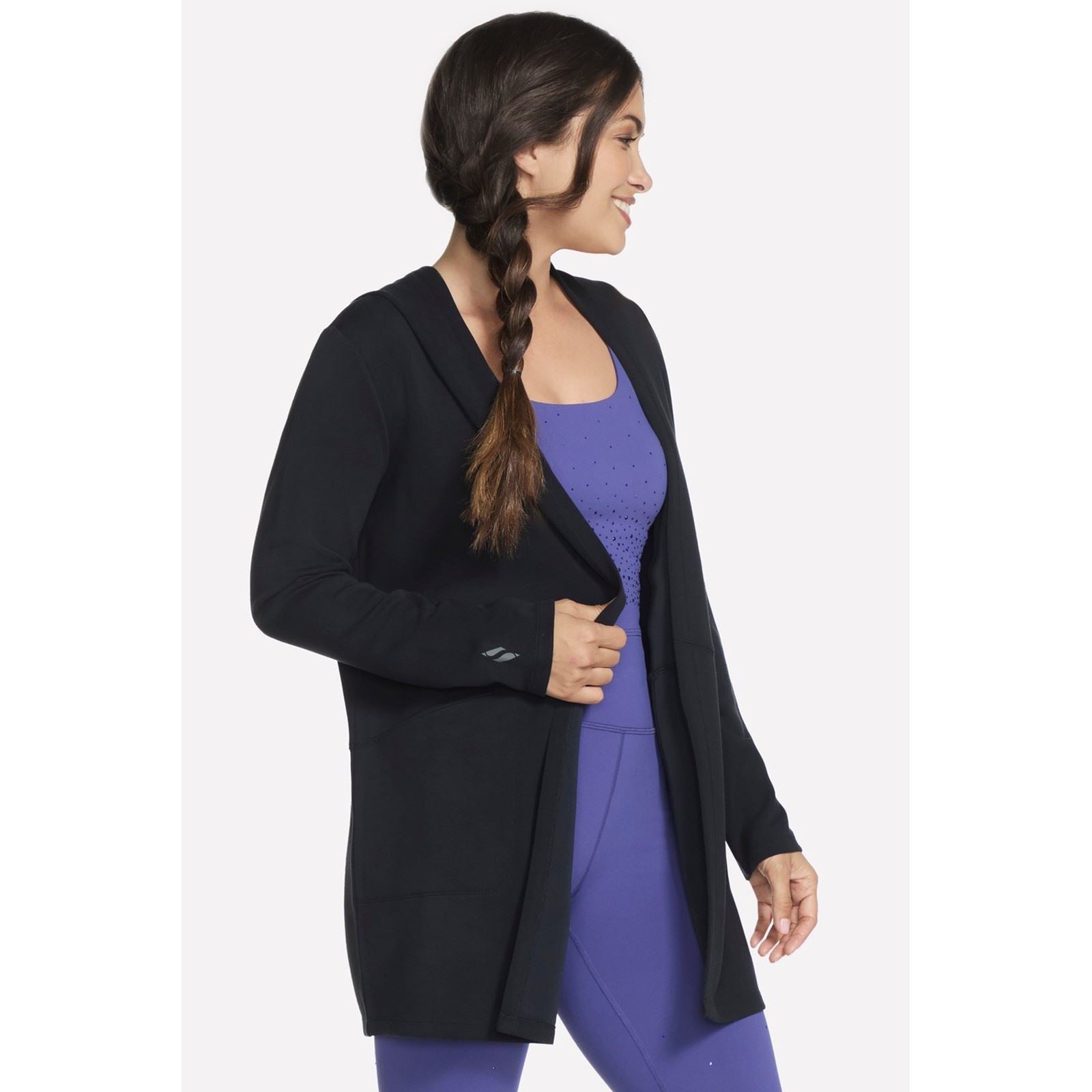 Skechers SKECHLUXE Elevate Restful Hoodigan Damen Schwarze Strickjacken