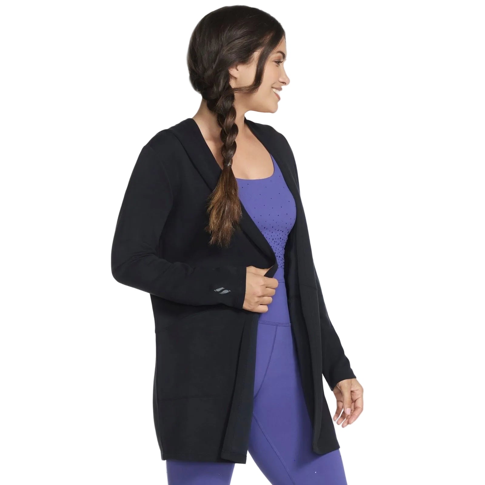 Skechers SKECHLUXE Elevate Restful Hoodigan Damen Schwarze Strickjacken
