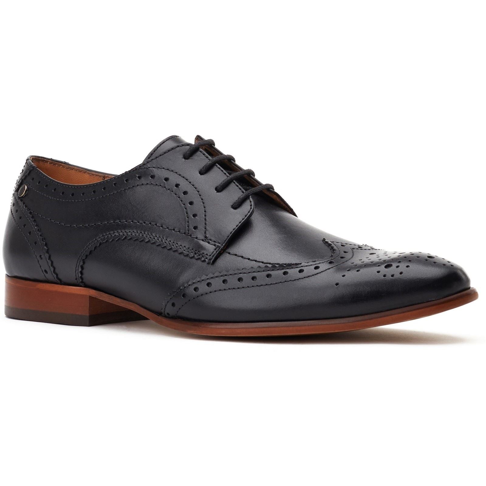 Base London Barbera Leder Herren Schwarze Brogues Schuhe