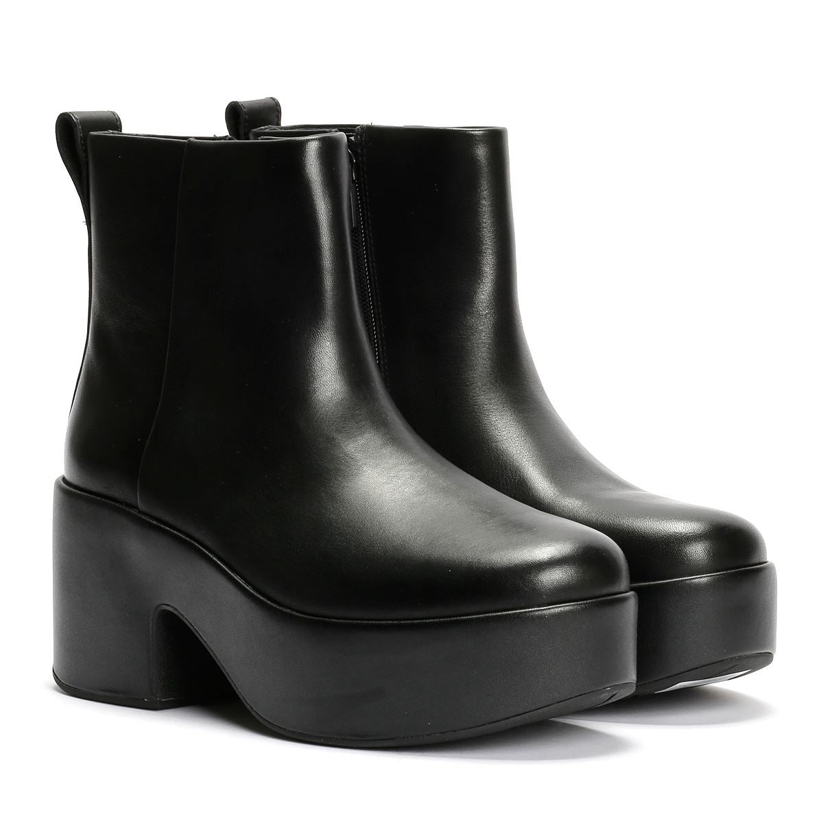FitFlop Platfforms Heeled Leder Damen Schwarze Stiefel