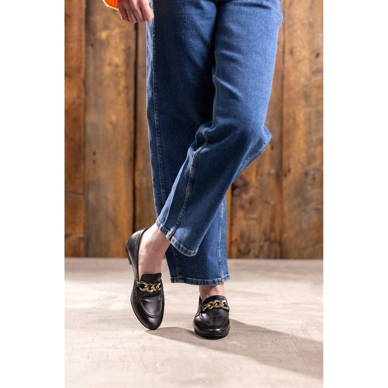 Hush Puppies Harper Chain Damen-Schwarze Farbe-Lederloafer