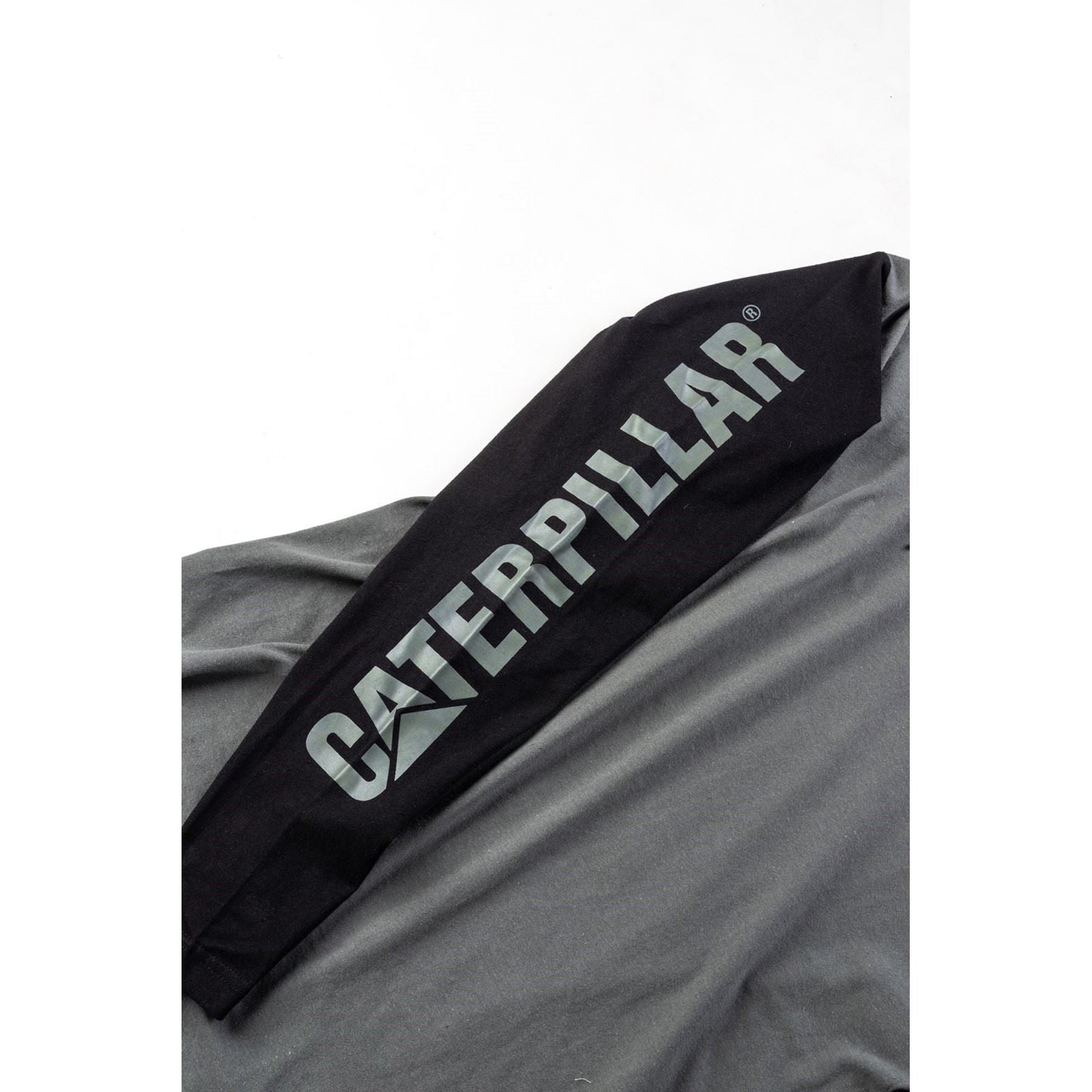 Caterpillar Hooded Long Sleeve Baumwoll Herren Graues T-Shirt
