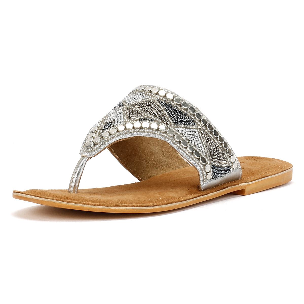 Tower London Wide Vamp Toepost Damen Silber Sandalen
