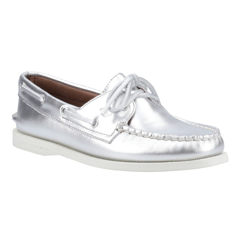 Sperry Authentic 2 Eye Damenbootsschuhe Aus Silbernem Leder