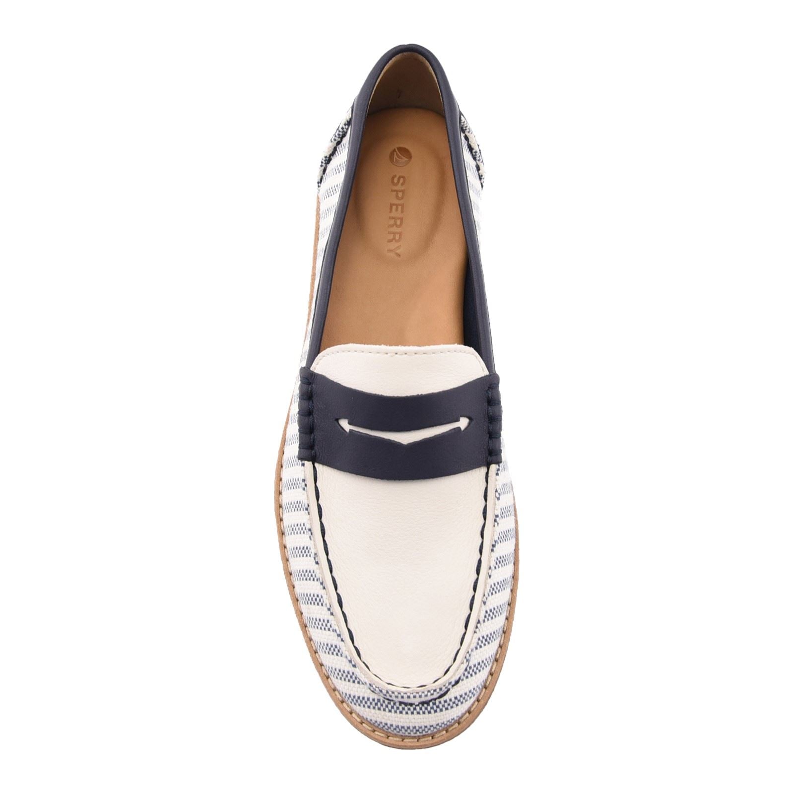 Sperry Port Driving Textil Damen Weiß/Navy Loafer