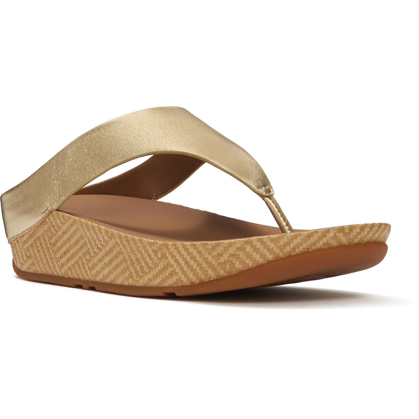 Fitflop Lulu Lux Graphic-Weave Toe-Post Leder Damen Platino Sandalen