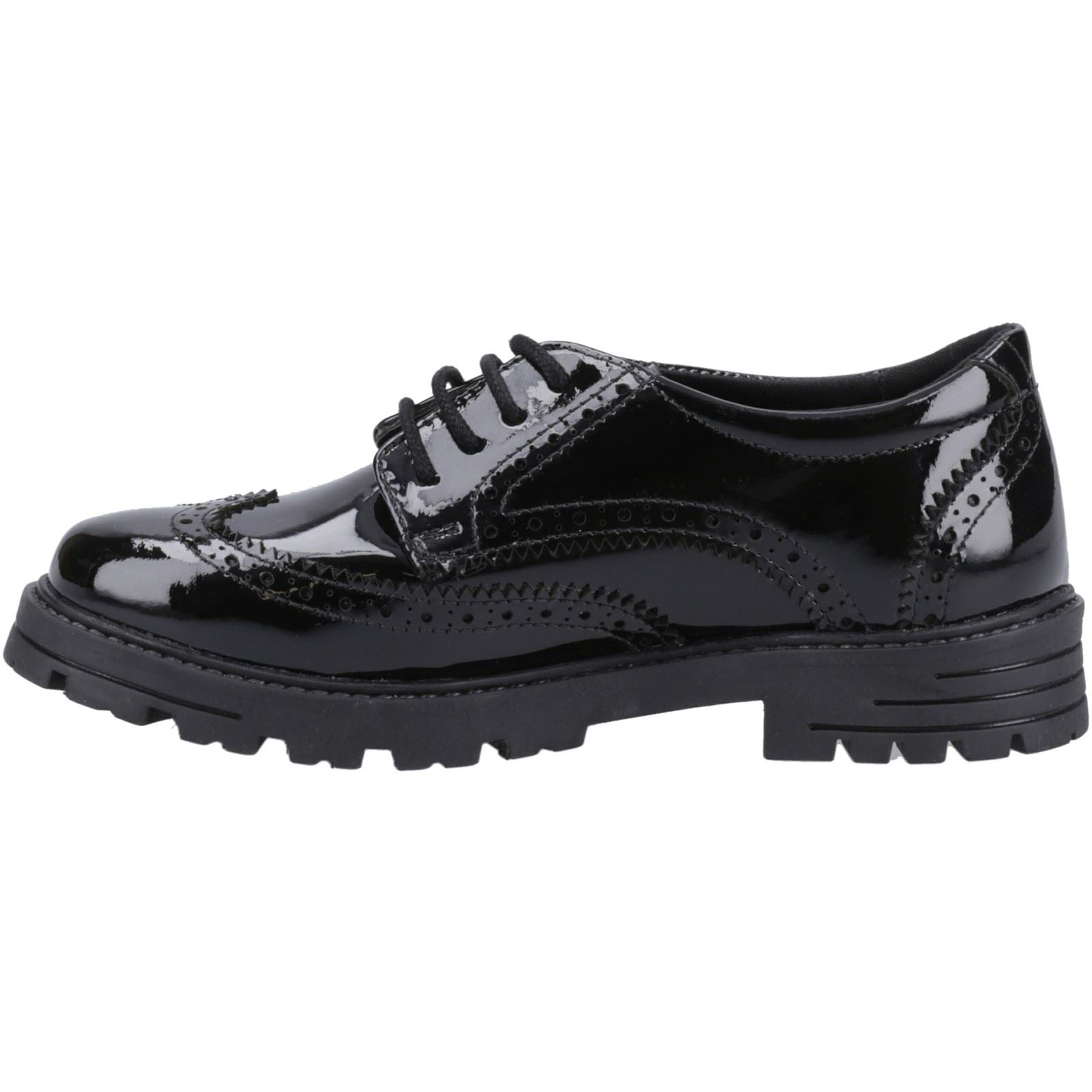 Hush Puppies Maxine Patent Senior Mädchen Brogues Aus Schwarzem Leder