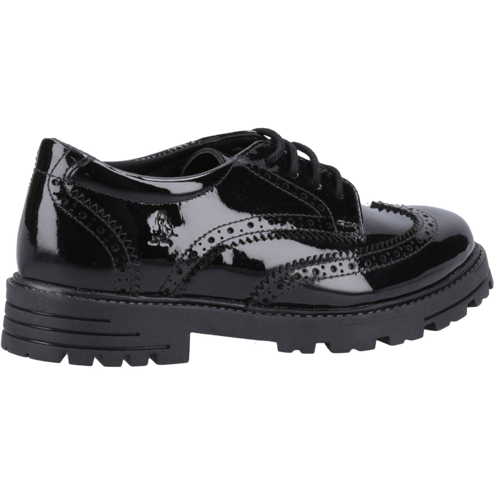 Hush Puppies Maxine Patent Senior Mädchen Brogues Aus Schwarzem Leder