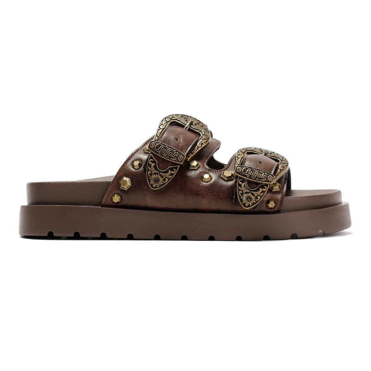 Buffalo Raya Ari West Leder Damen Braune Sandalen