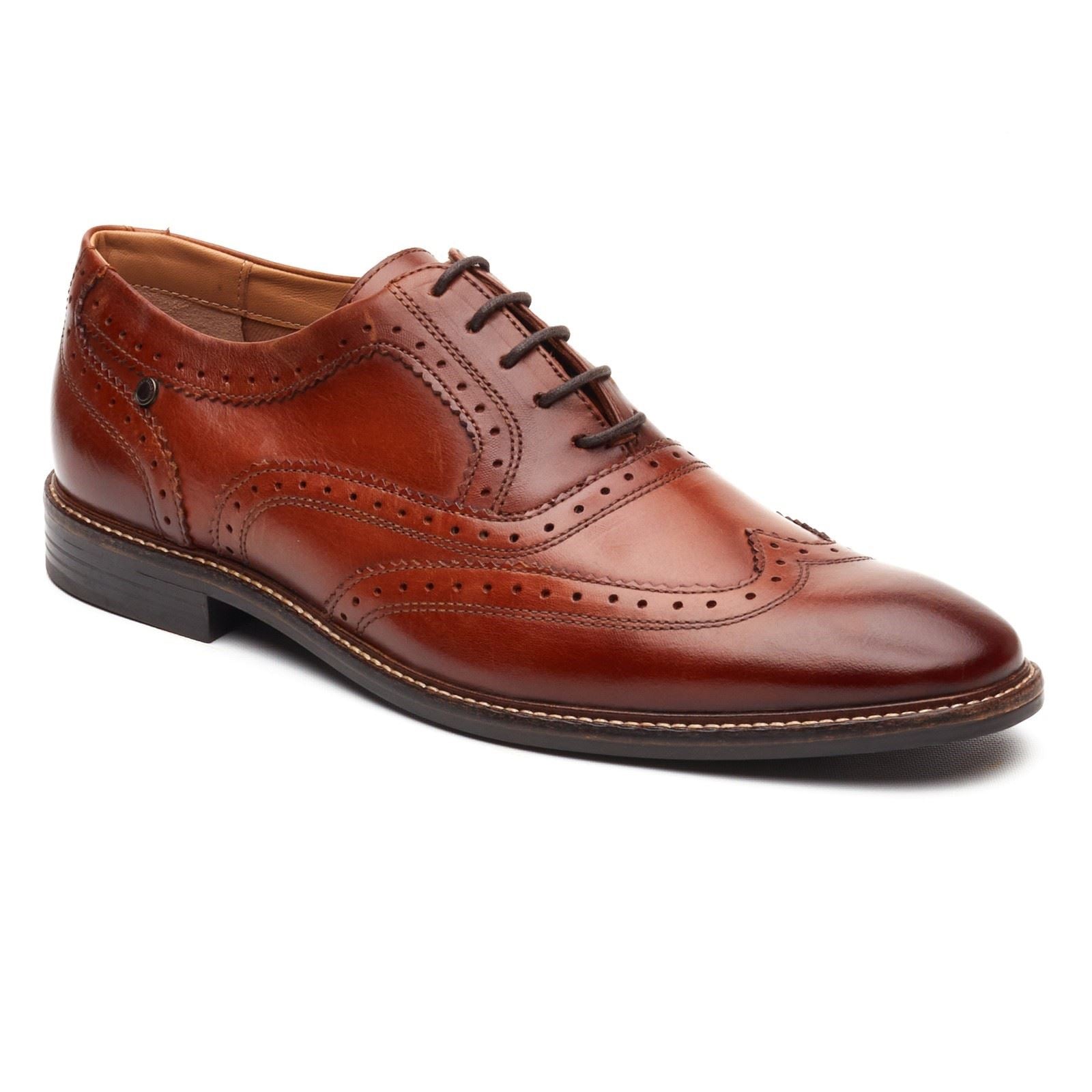 Base London Clarence Brogue Leder Herren Burnt Tan Brogues Schuhe