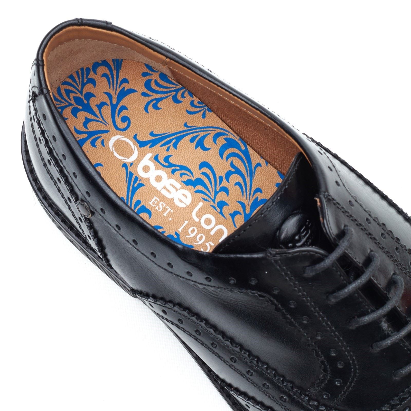 Base London Clarence Brogue Leder Herren Schwarze Brogues Schuhe