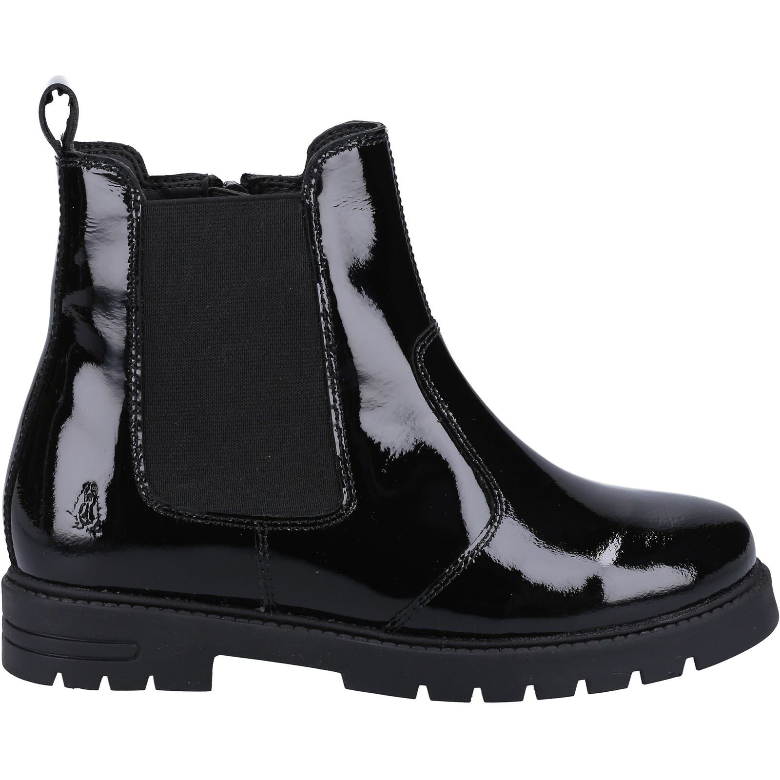 Hush Puppies Laura Patent JNR Mädchen Schwarze Farbe Lederstiefel