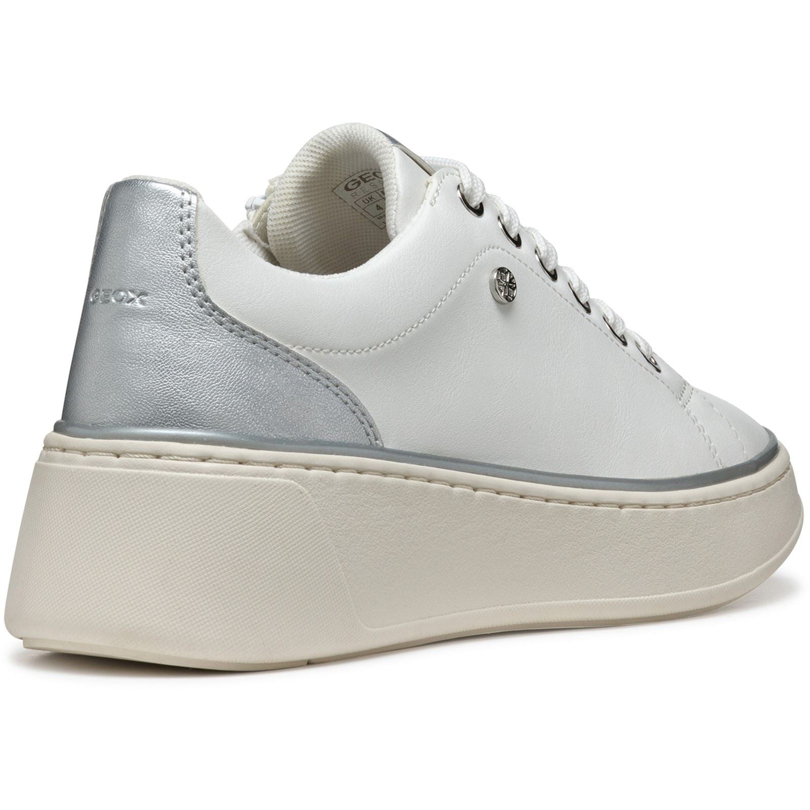 Geox D SUNNETTY Synthetische Polyurethan Damen Sneaker In Weiß/Silber