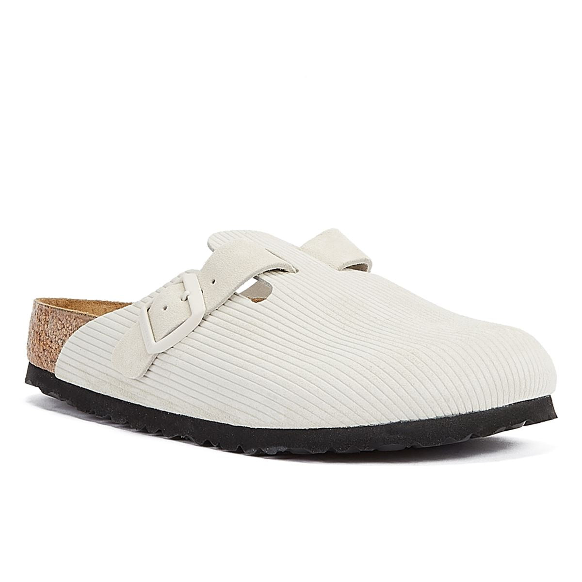 Birkenstock Boston Corduroy Antik Clog Damenschuhe In Weiß, Bequeme Schuhe