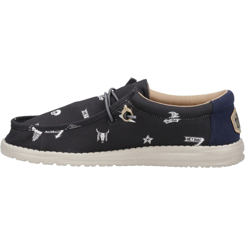HEYDUDE Wally Stars n Skulls 100% Baumwolle Herren Bootsschuhe In Schwarz
