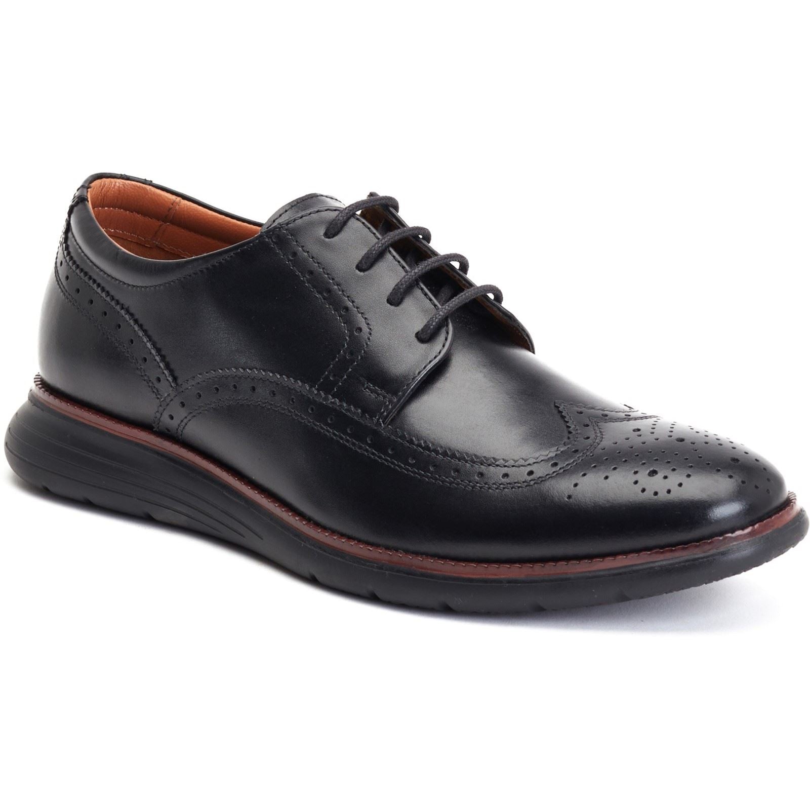 Base London Flight Leder Herren Schwarz Brogues-Schuhe