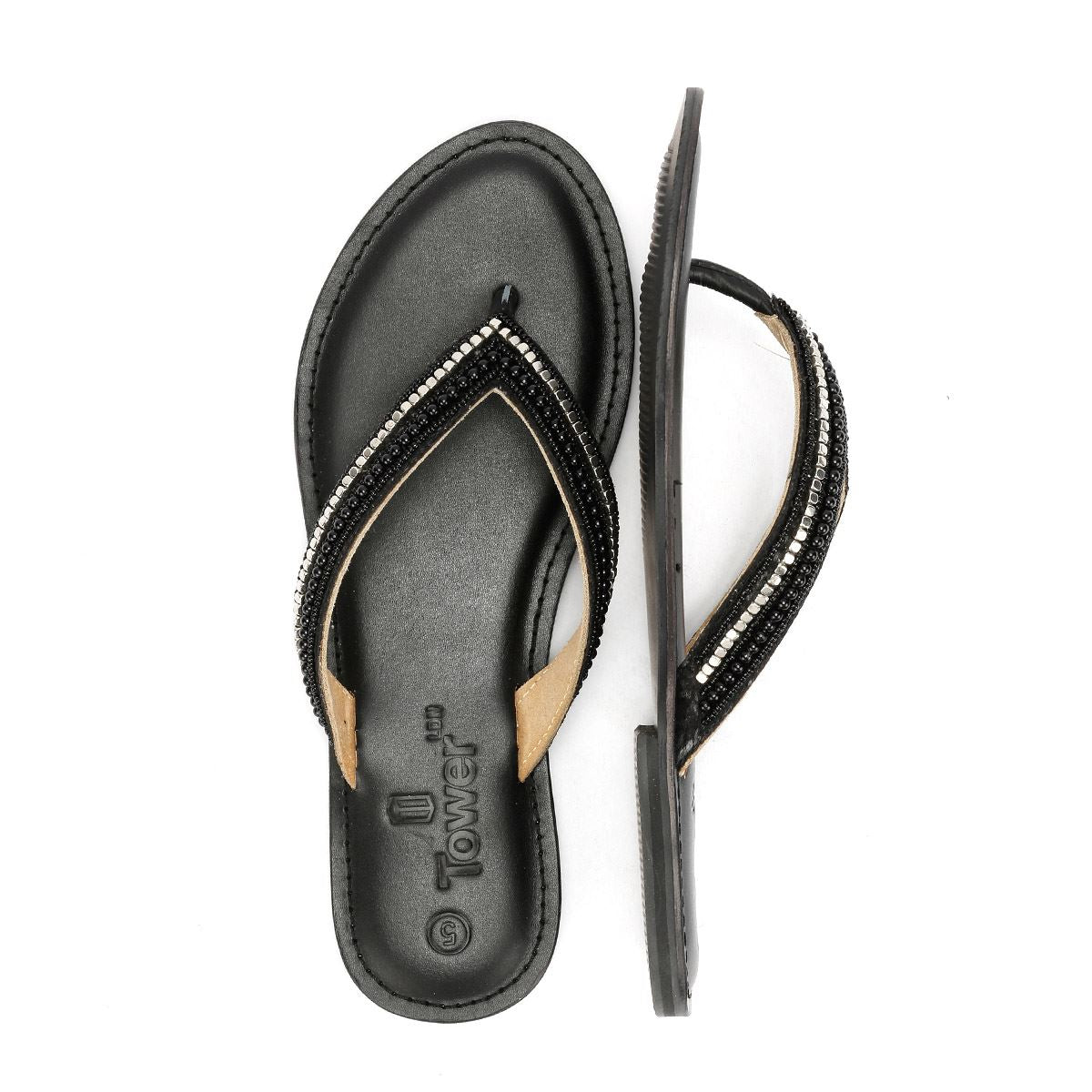 Tower London Metallic Bead Thong Damen Schwarze Farbe Sandalen