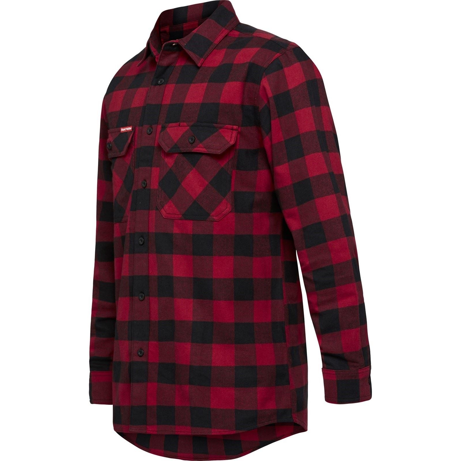 Hard Yakka Long Sleeve Check Flannel Baumwolle Herren Rotes Freizeithemd