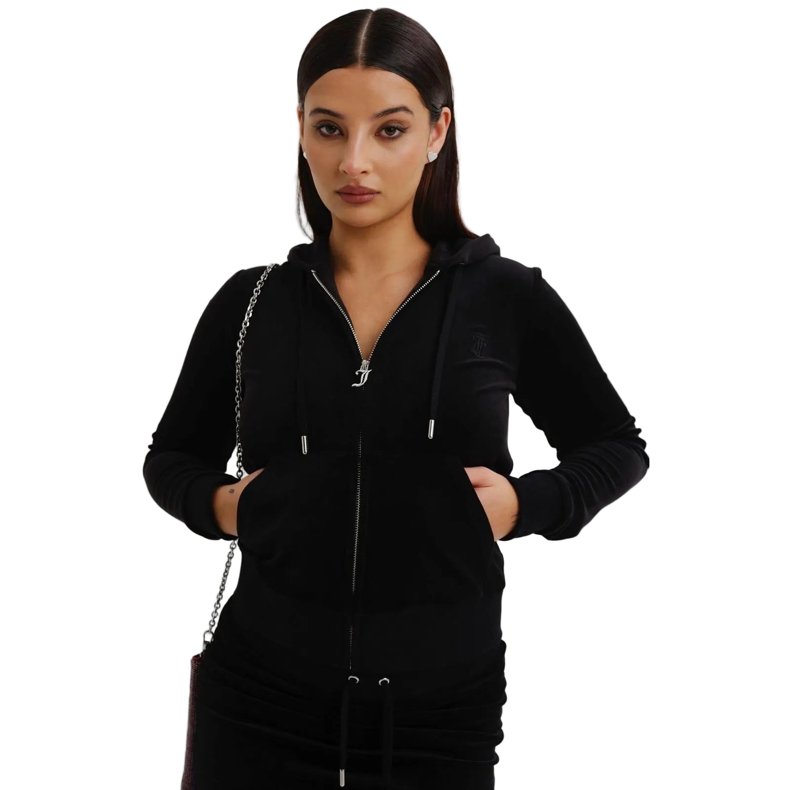 Juicy Couture Robertson Classic Jacket Polyester Damen Schwarz Kapuzen Sweatshirt