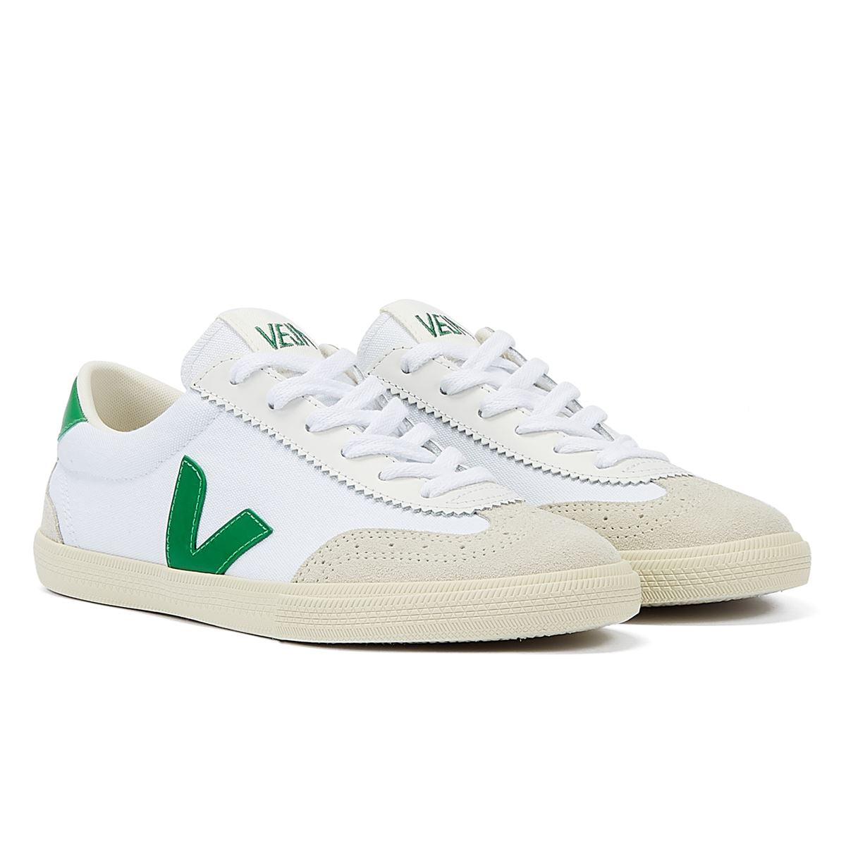 Veja Volley Emeraude Damen-Sneaker Aus Weißem/Smaragd-Wildleder
