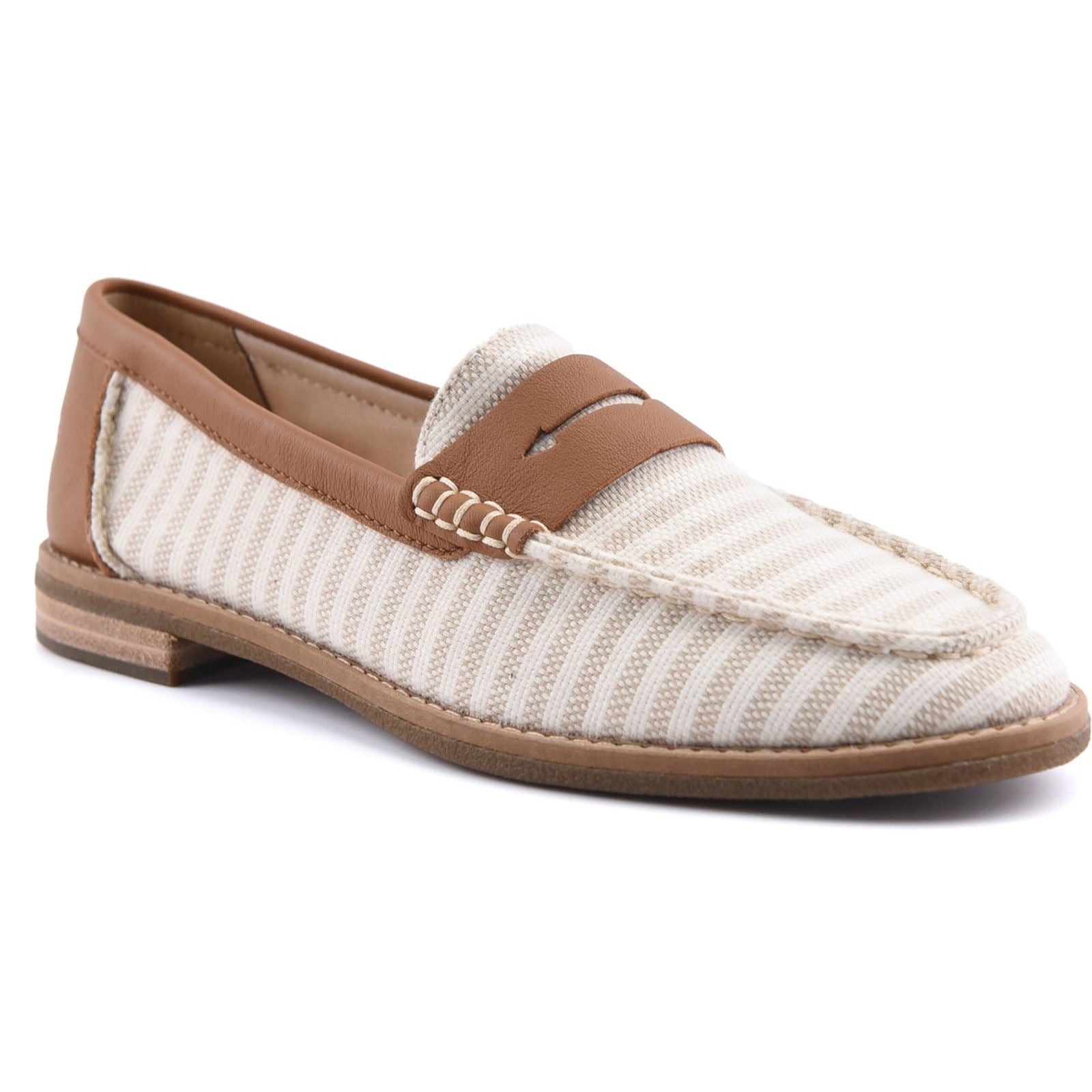 Sperry Port Driving Textile Damen Weiße/Braune Loafer