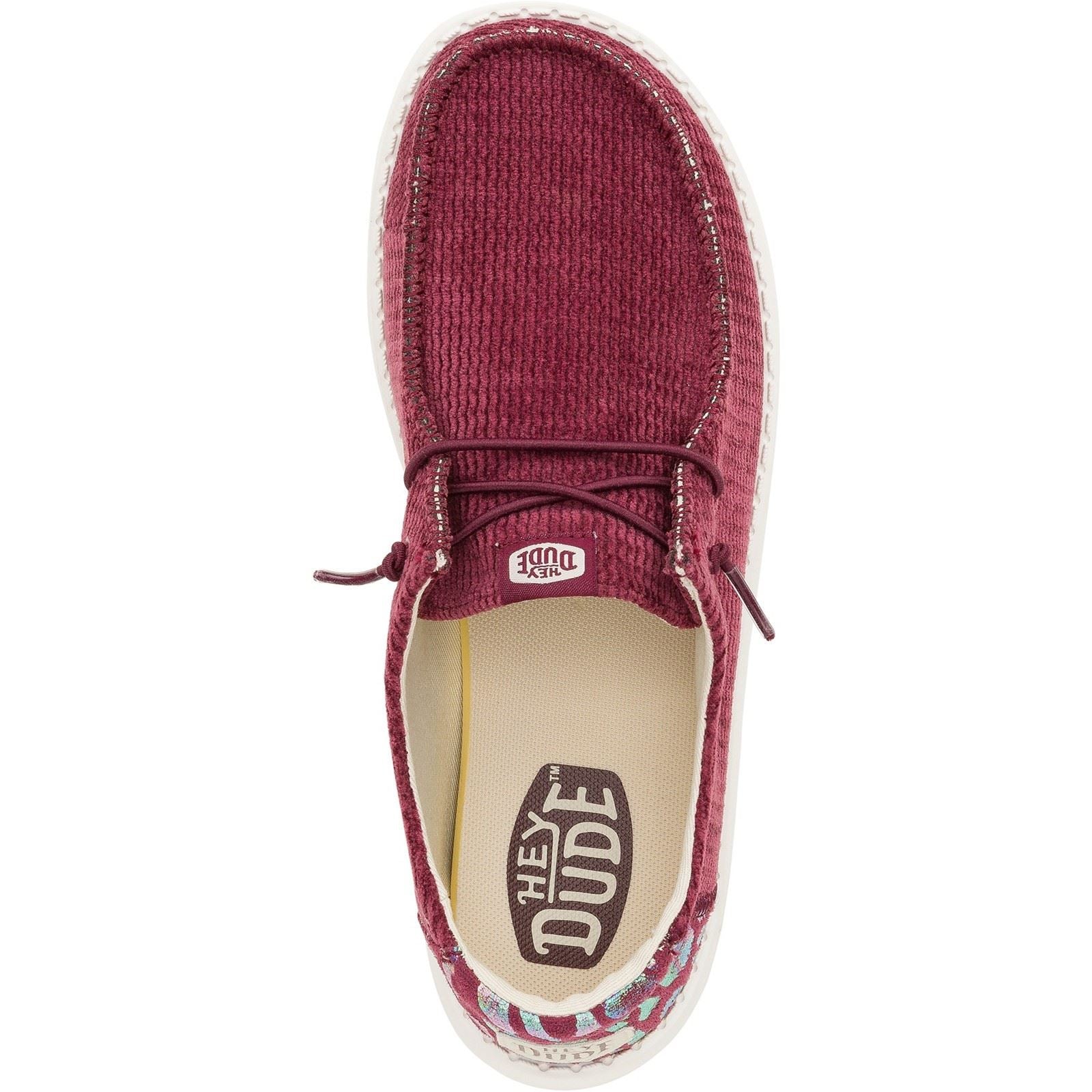 HEYDUDE Wendy Corduroy Leo Polyester Damen Burgunderfarbene Slipper
