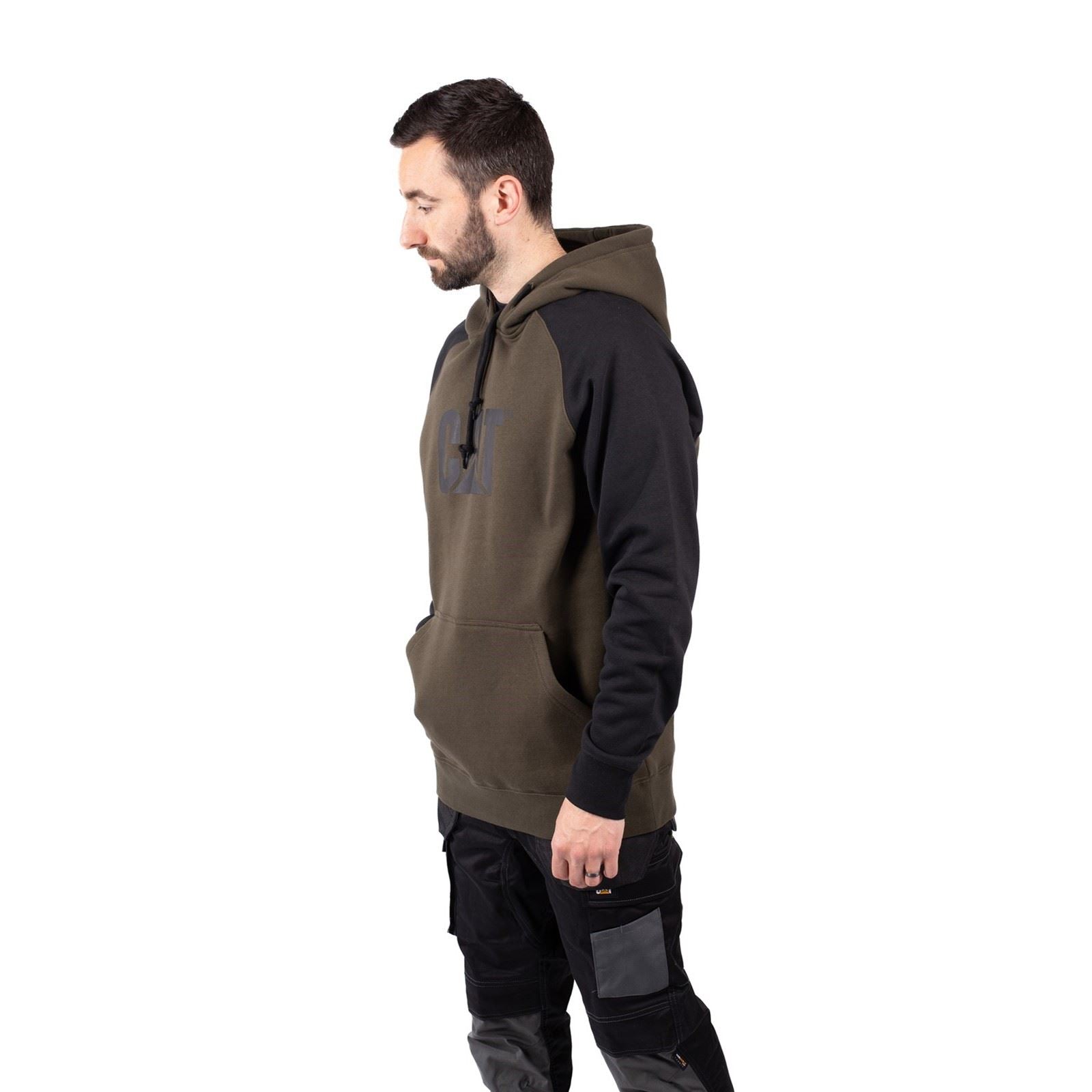 Caterpillar Raglan Baumwolle Herren Grünes Kapuzensweatshirt