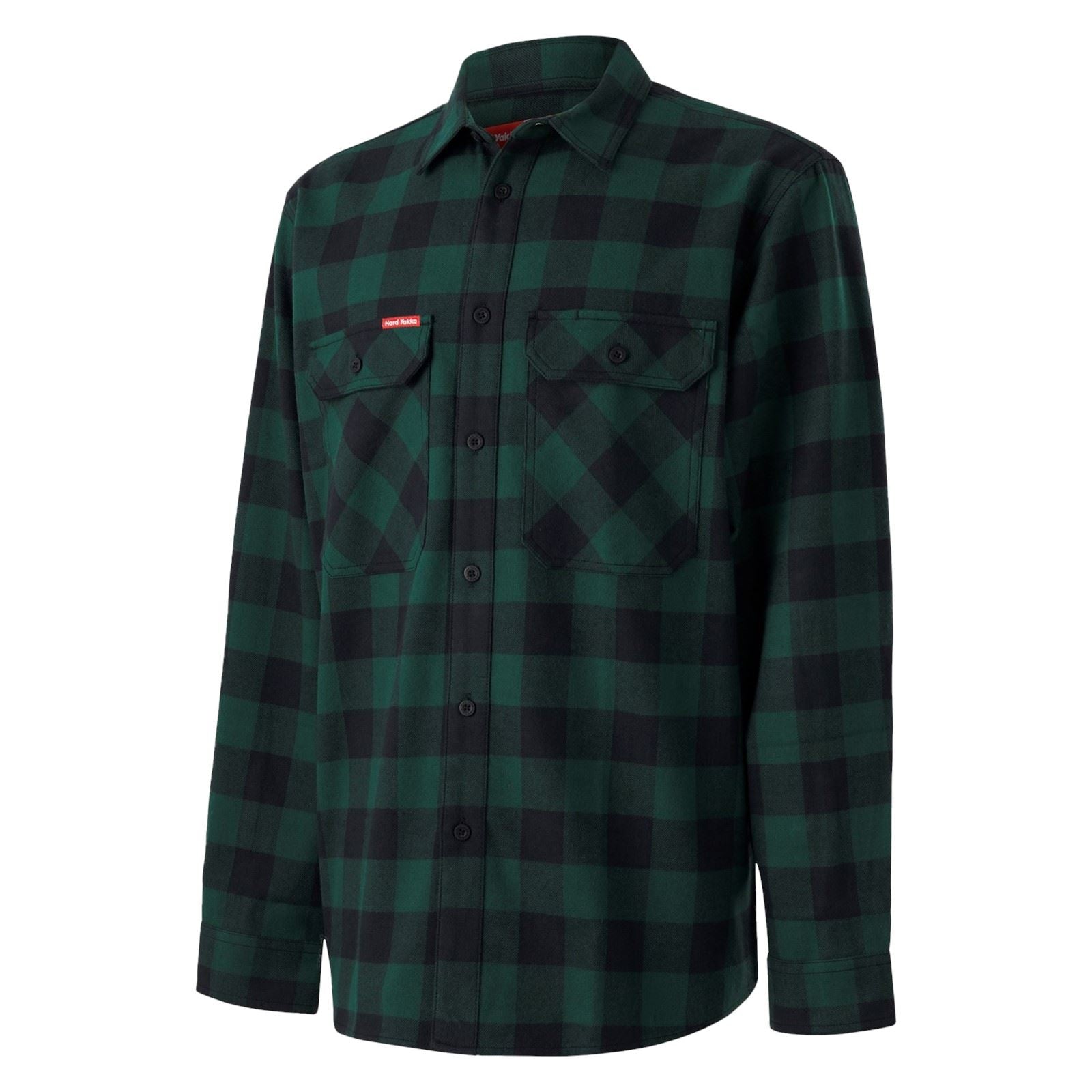 Hard Yakka Long Sleeve Check Flannel Baumwoll Herren Grüne Lässige Hemd