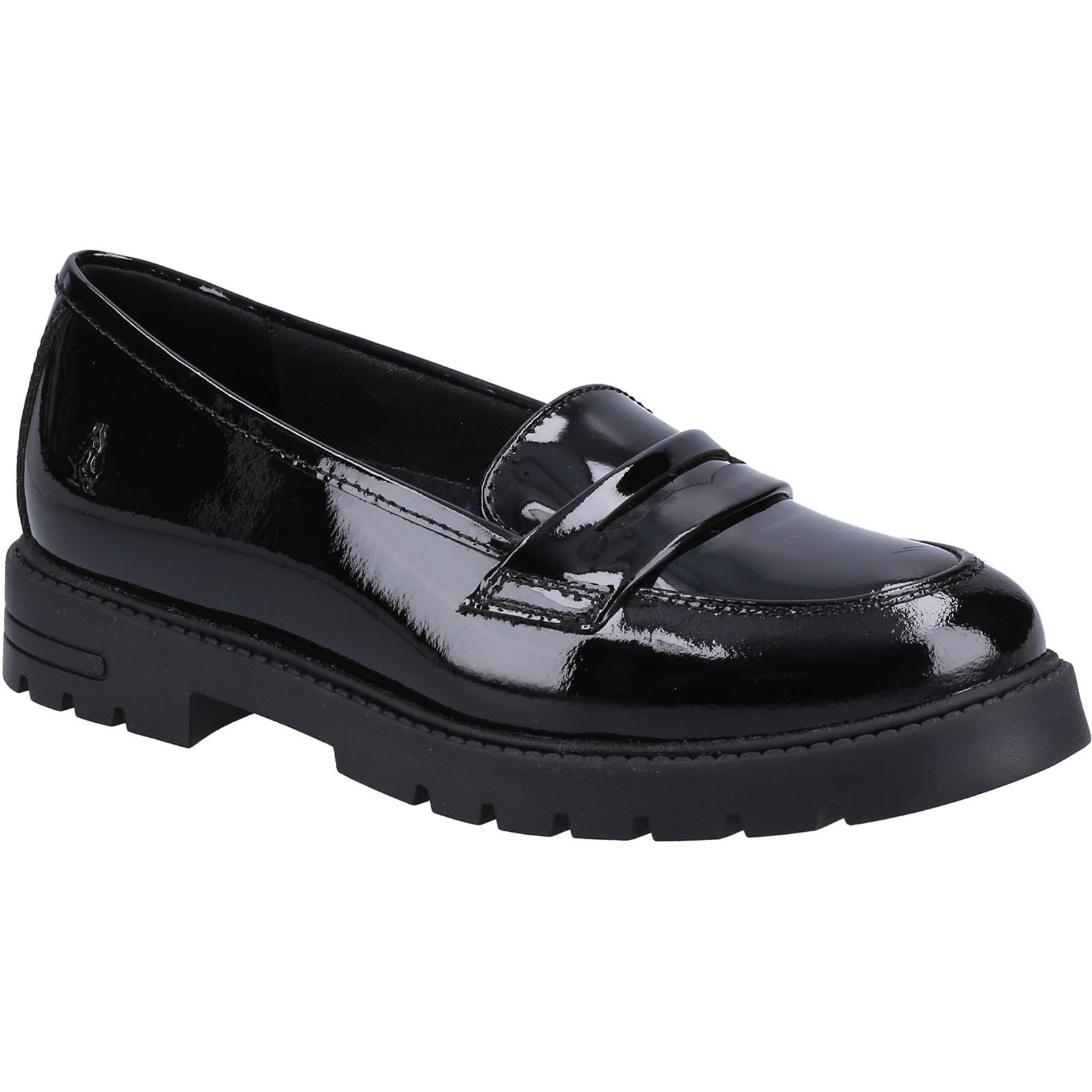 Hush Puppies Hazel Patent SNR Mädchenschwarze Slipper Aus Leder
