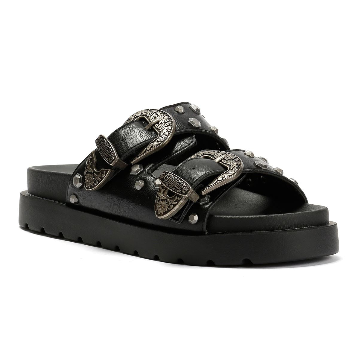 Buffalo Raya Ari West Leder Damen Schwarze Sandalen