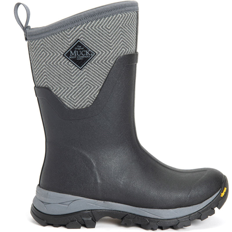 Muck Boots Arctic Ice Mid AGAT Gummistiefel Schwarz/Grau Mit Geometrischem Muster