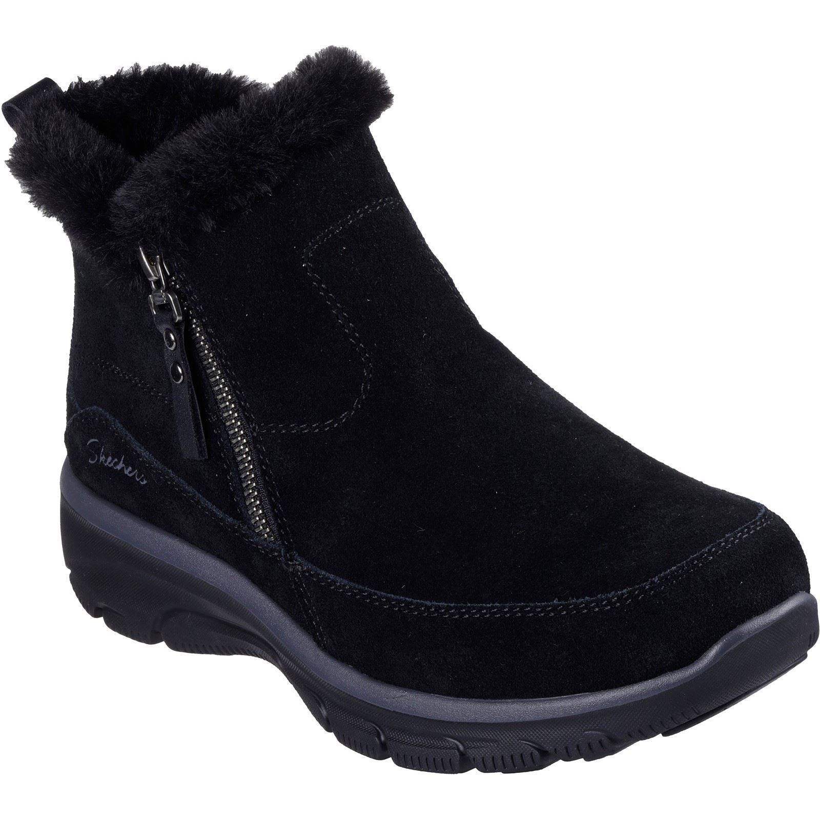 Skechers Easy Going Cool Zip! Leder Damen Schwarze Farbe Winter Knöchelstiefel